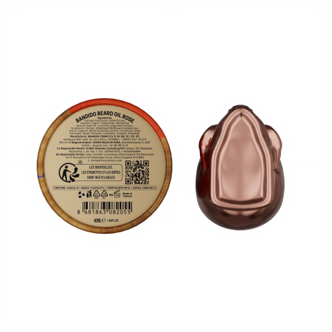 Aceite de barba hidratante profesional Rosa 40ml. Marca BANDIDO