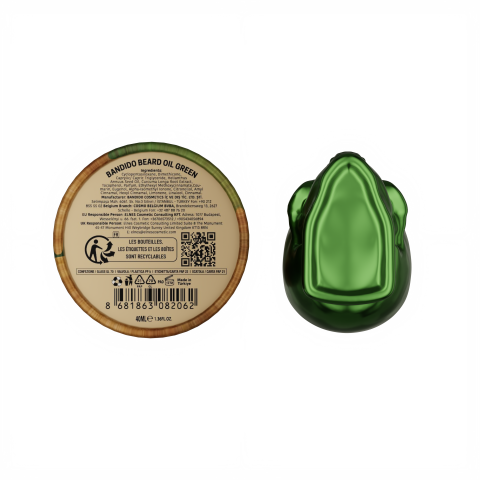 Aceite de barba hidratante profesional Verde 40ml. Marca BANDIDO