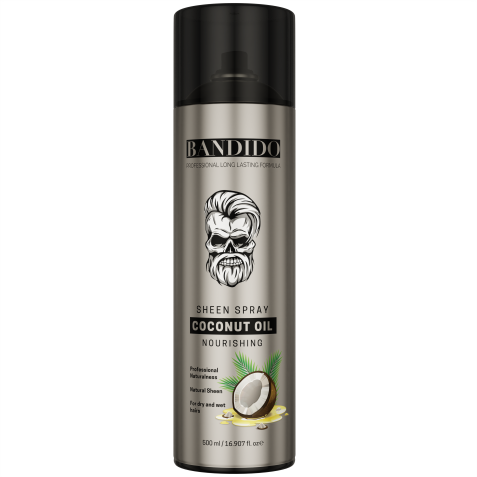 Spray de brillo profesional con aroma a coco Bandido Coconut Sheen Spray 500ml. Marca BANDIDO