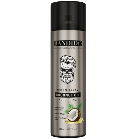 Spray de brillo profesional con aroma a coco Bandido Coconut Sheen Spray 500ml. Marca BANDIDO