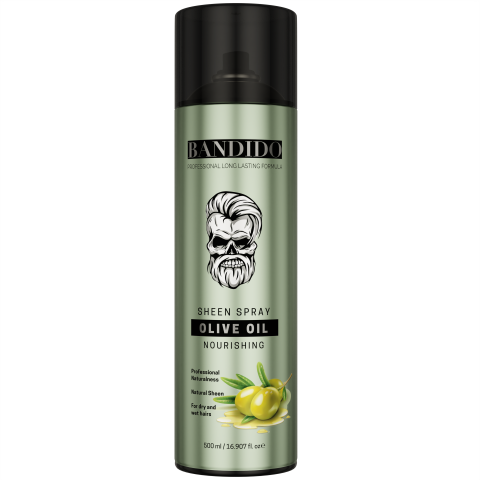 Spray de brillo profesional con aceite de oliva Hair Spray Sheen 500ml. Marca BANDIDO