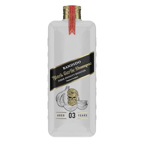 Champú fortalecedor con extracto de ajo negro profesional 350ml. Marca BANDIDO